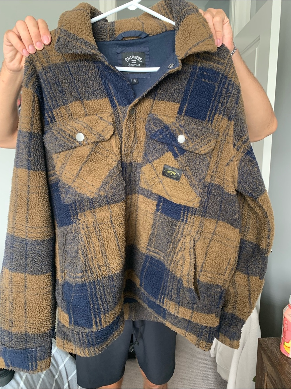 Billabong Navy & Brown Plaid Sherpa Shacket